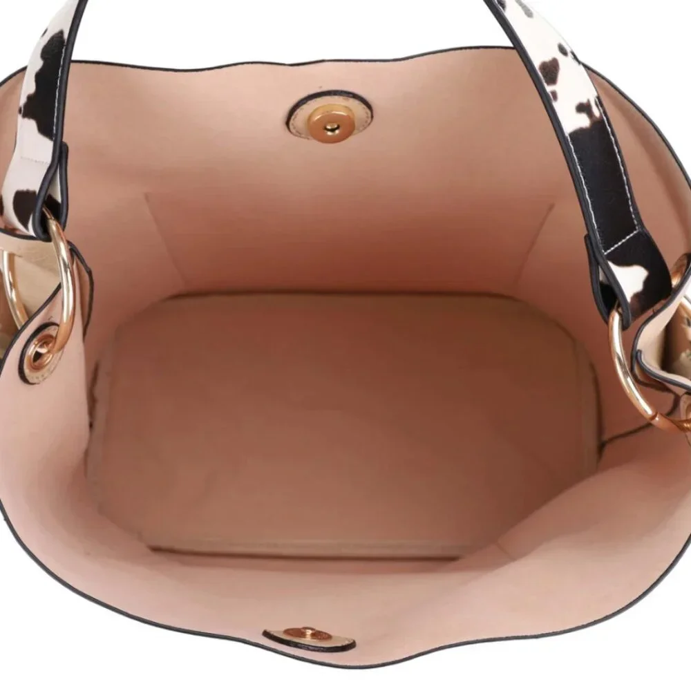 Cow Print Hobo & Crossbody Bag Set – 2pc Vegan Leather Shoulder Bag Purse Combo